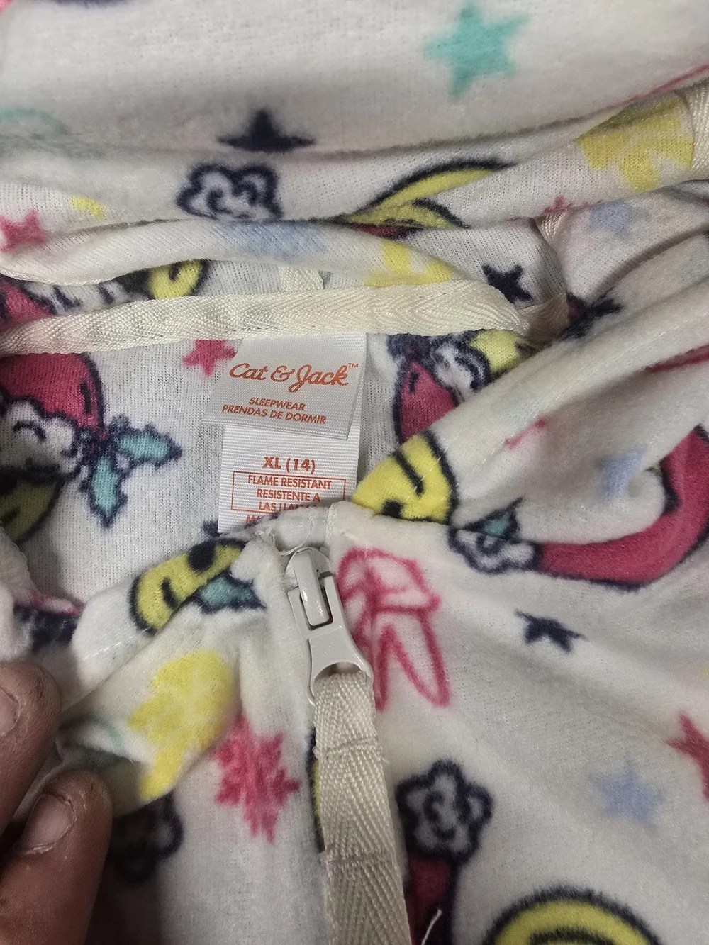Cat & Jack Kids Christmas Smiley Santa Hooded Fleece Union Suit Pajamas XL (14)